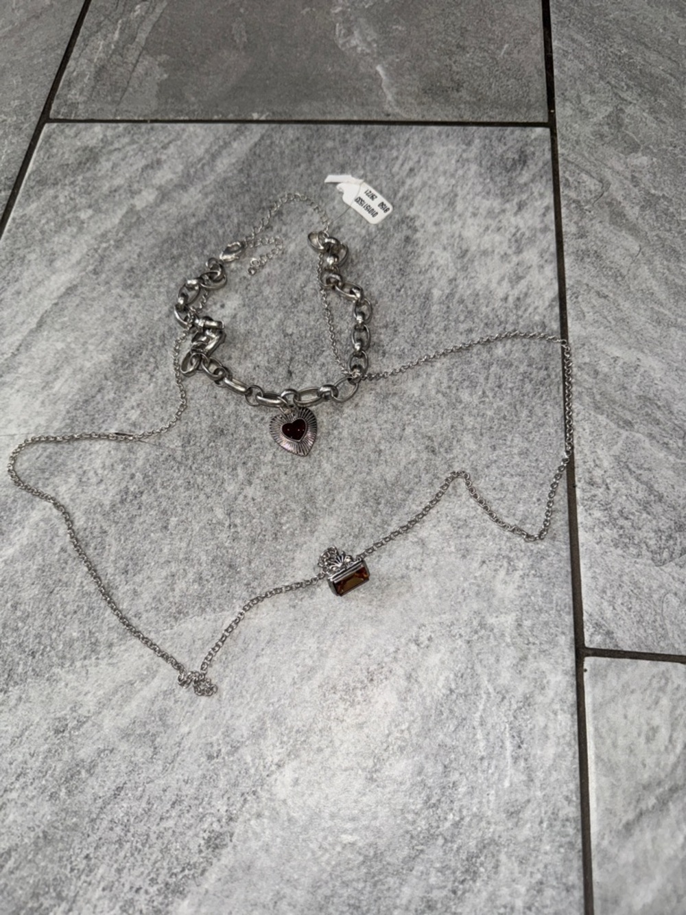 Silver Heart Charm Bracelet and Necklace Set - Silver